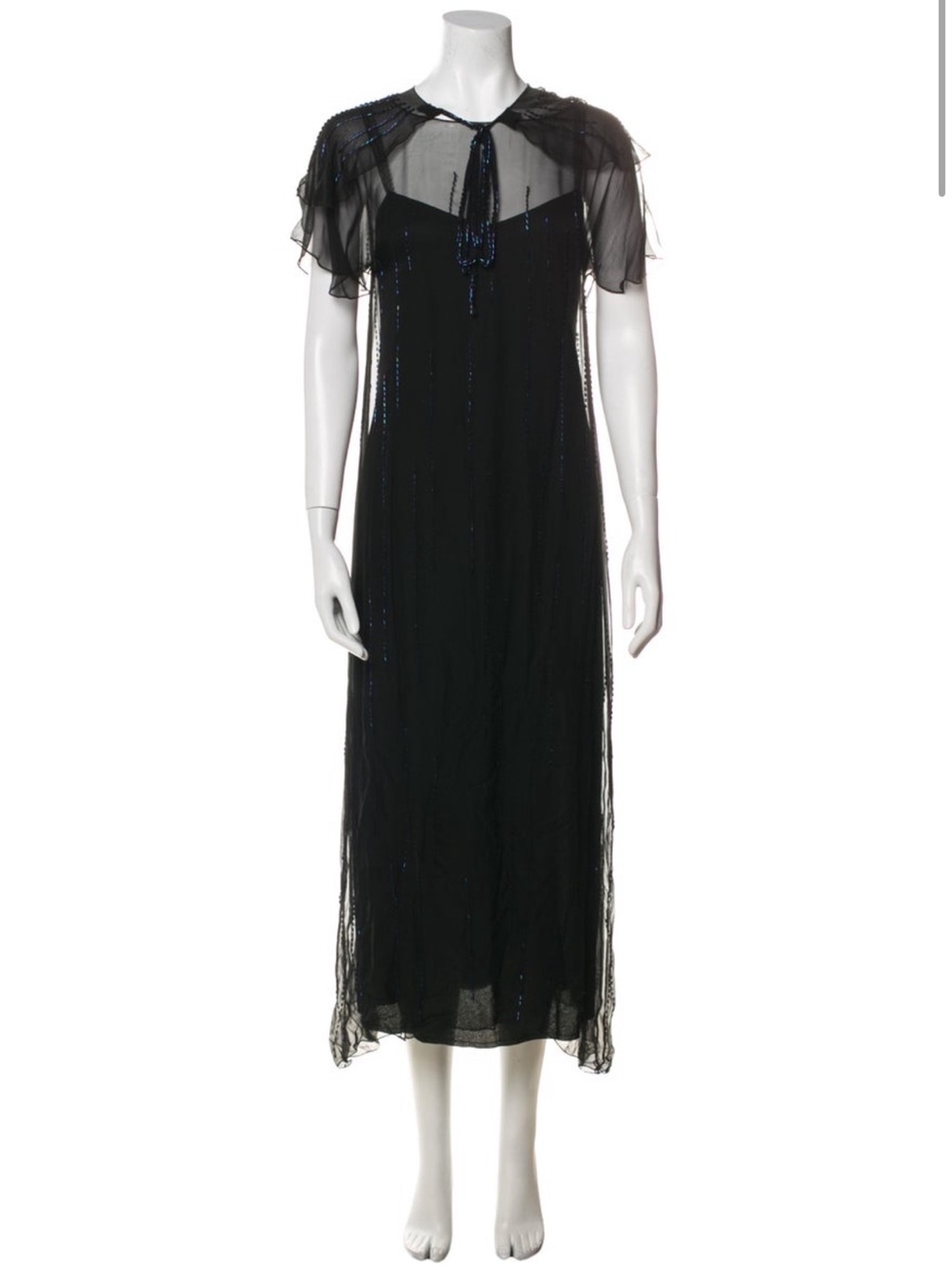 Black Sheer Maxi Dress with Delicate Tie Neck